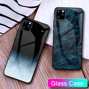 G-FAITH Feather Print Glass Case Starry Sky Design For iPhone 11 | 11Pro | Max | X | XS | Max | Xr