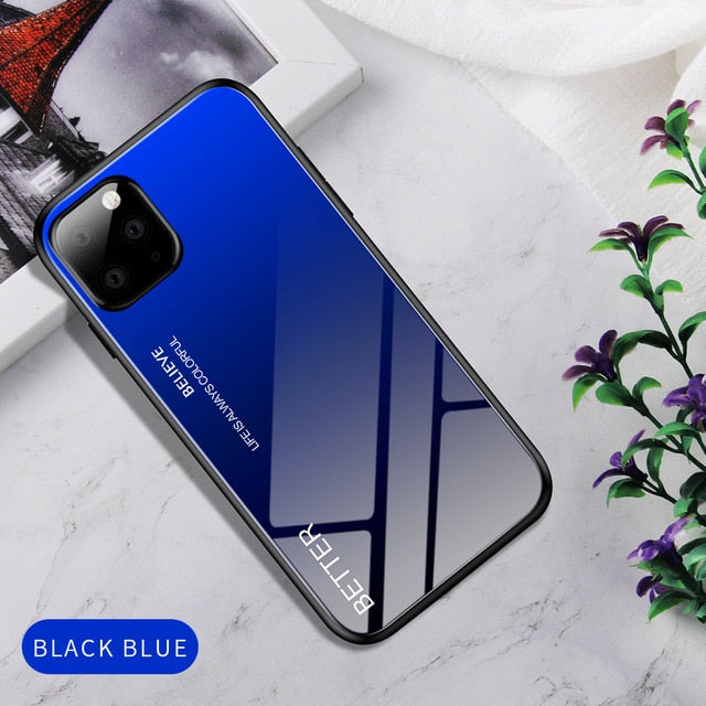 Marble Grain Gradient Hard Tempered Glass Case Cover for iPhone 11 | 11 Pro | Max