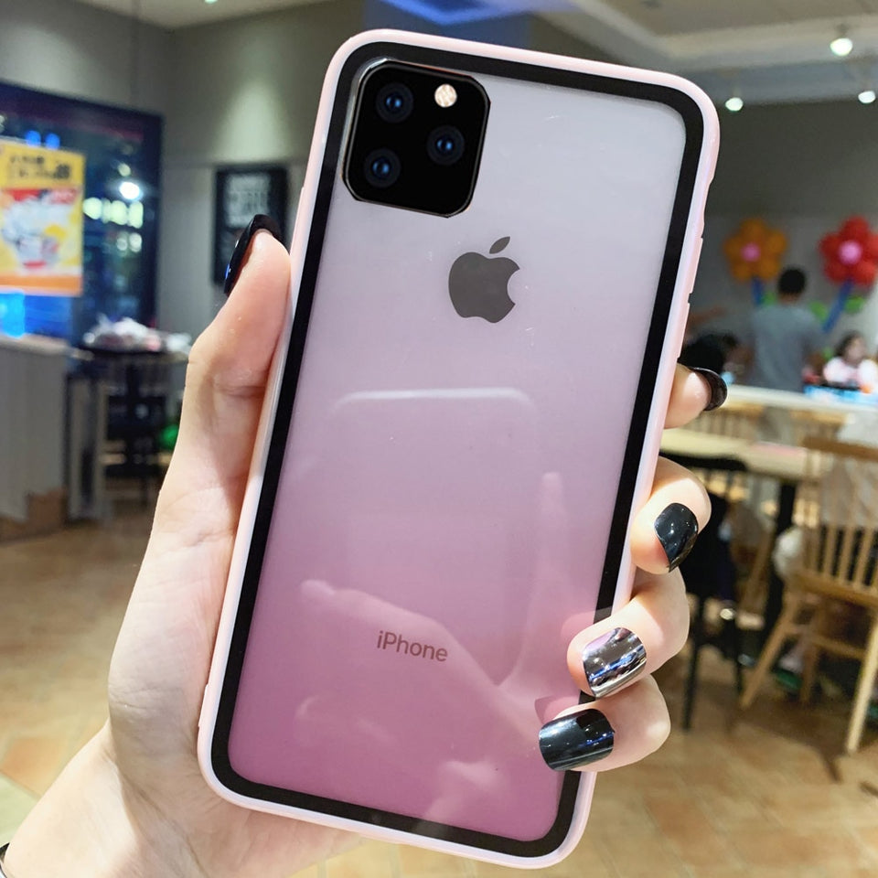 Ultra Thin Gradient Transparent  Case for iPhone 11 Case Acrylic Glass Cover for For IPhone XI XIR XS MAX 2019 Back Coque Cover