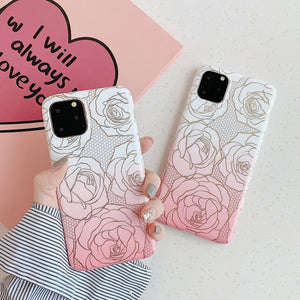 Luxury Flower Gold Plating Gradient Silicone Shockproof Case Cover for iPhone 11 | Pro | Max | X | XS Max | Xr