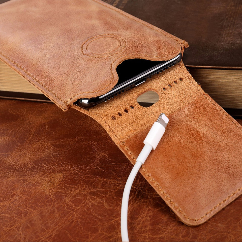 Luxury Vintage Leather Slim Pouch Charger Case For iPhone X | XS