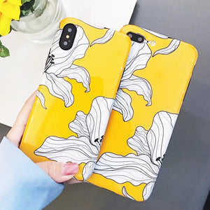 LOVECOM IMD Fashion Yellow Flowers Glossy Soft Case For Apple iPhone