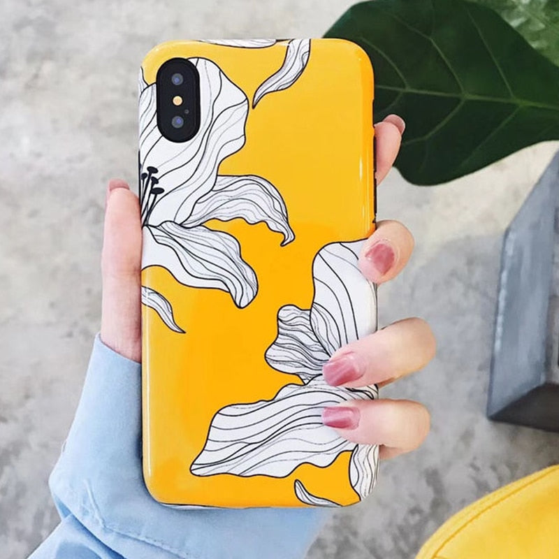 LOVECOM IMD Fashion Yellow Flowers Glossy Soft Case For Apple iPhone