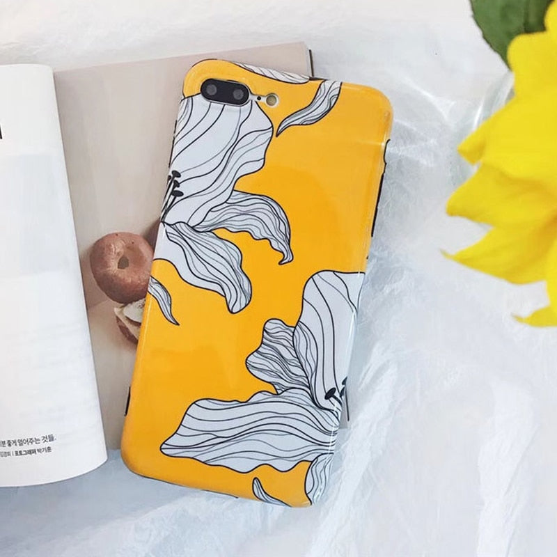 LOVECOM IMD Fashion Yellow Flowers Glossy Soft Case For Apple iPhone