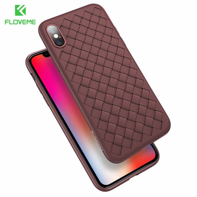 FLOVEME Luxury Grid Weave Silicone Soft iPhone Case For iPhone XR, XS Max, 7, 8, Plus Covers