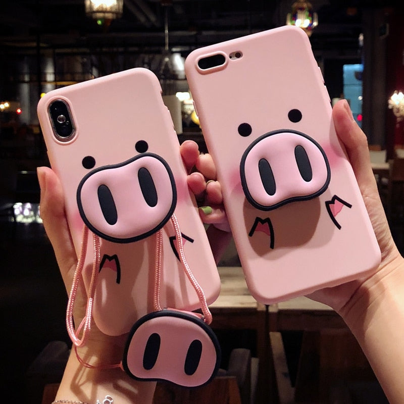 Cute Pink Silicon Stand Holder Pig Case Case For iPhone 7 | 8 | Plus | X | XS Max | Xr