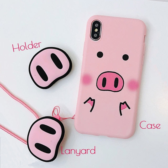 Cute Pink Silicon Stand Holder Pig Case Case For iPhone 7 | 8 | Plus | X | XS Max | Xr