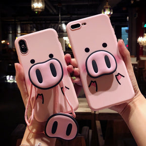 Cute Pink Silicon Stand Holder Pig Case Case For iPhone 7 | 8 | Plus | X | XS Max | Xr