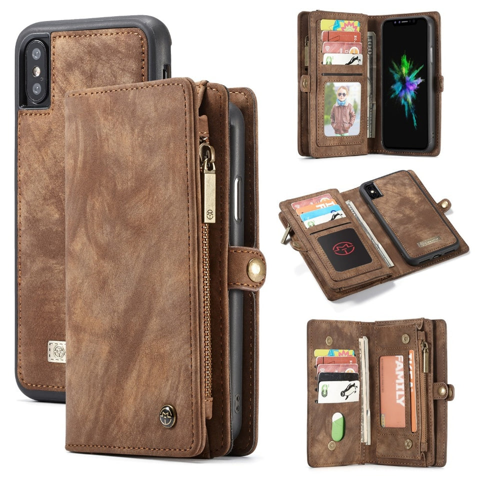 Coque Wallet Case 2 in 1 Detachable Genuine Leather Magnetic Flip for iPhone XS | XS Max | Xr | 7 | 8 | Plus