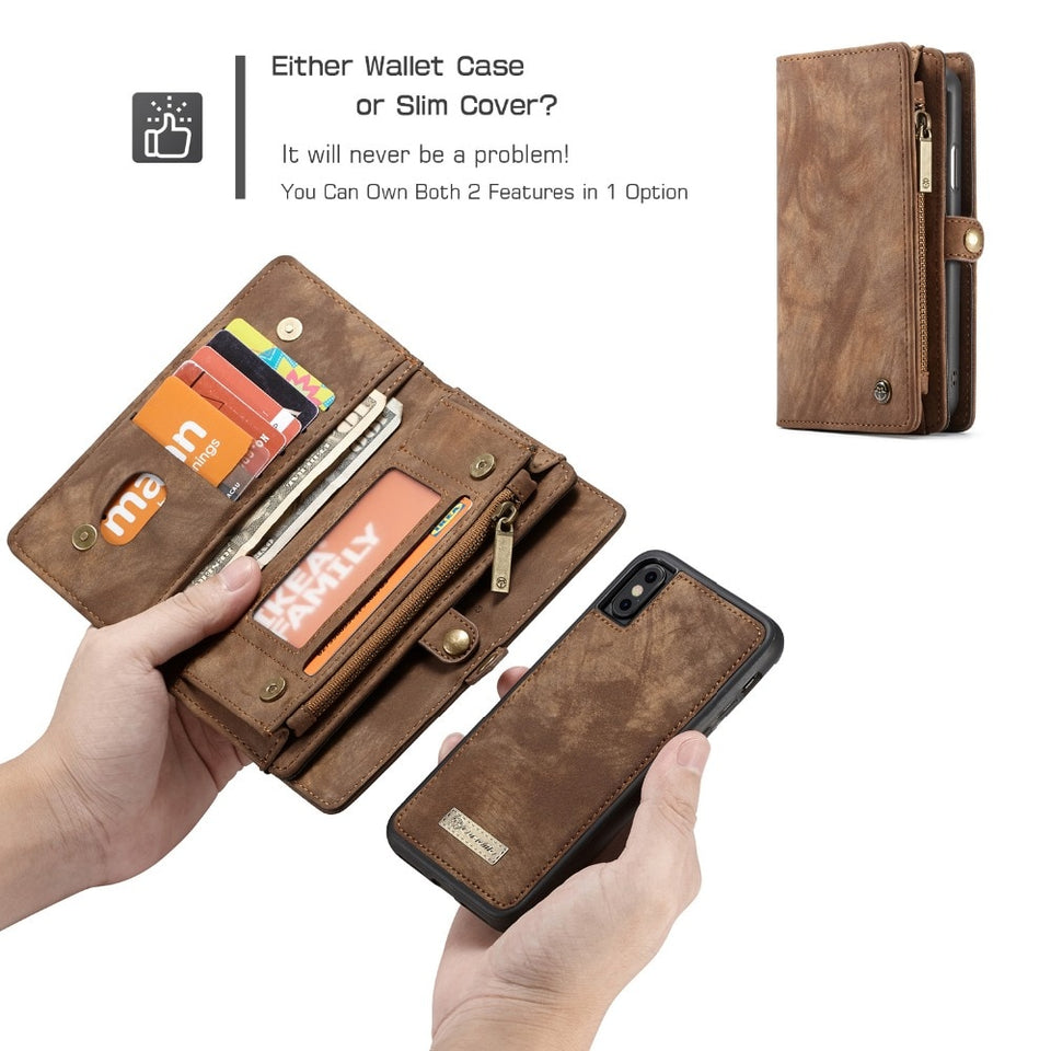 Coque Wallet Case 2 in 1 Detachable Genuine Leather Magnetic Flip for iPhone XS | XS Max | Xr | 7 | 8 | Plus