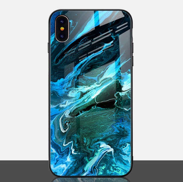 Marble Luxury Agate Silicone Soft Edge Glass PC Case for iPhone X | XS  | XS Max | XR