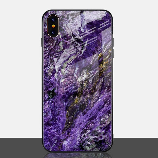 Marble Luxury Agate Silicone Soft Edge Glass PC Case for iPhone X | XS  | XS Max | XR