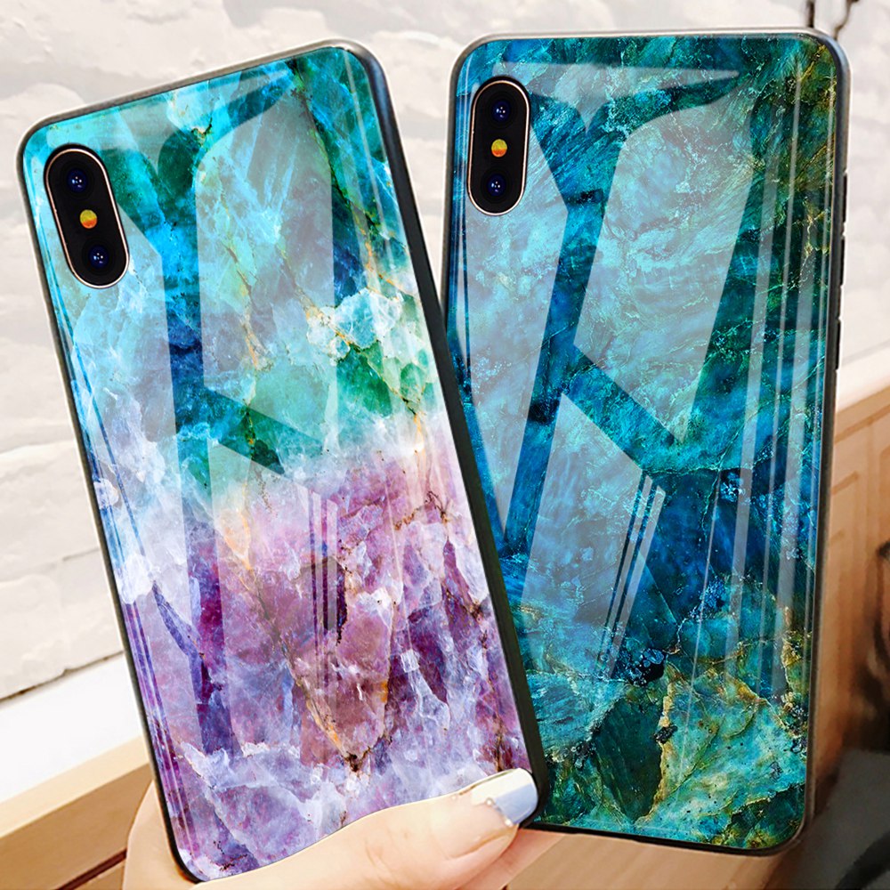 Marble Luxury Agate Silicone Soft Edge Glass PC Case for iPhone X | XS  | XS Max | XR