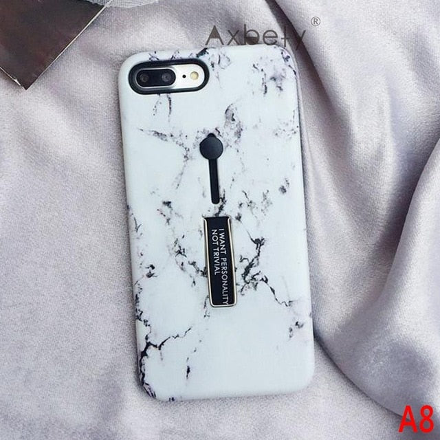 Luxury Message Marble Pattern Printed Case For iPhone 7 | 7 Plus | 8 | 8 Plus | X | XS | XS MAX | XR with Finger Holder