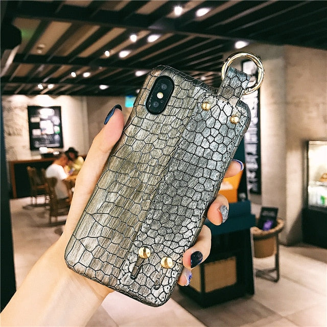 Wrist Strap Hard Leather Case For iPhone 7 | 8 | Plus | X | XS Max | Xr
