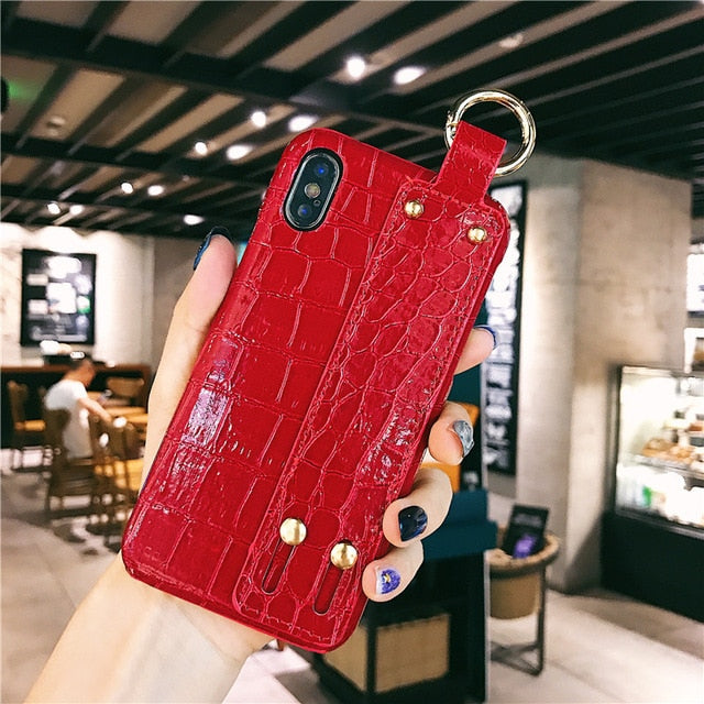 Wrist Strap Hard Leather Case For iPhone 7 | 8 | Plus | X | XS Max | Xr