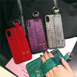 Wrist Strap Hard Leather Case For iPhone 7 | 8 | Plus | X | XS Max | Xr