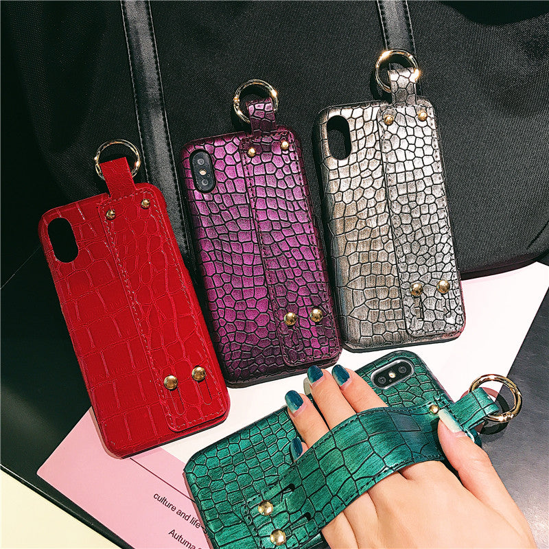 Wrist Strap Hard Leather Case For iPhone 7 | 8 | Plus | X | XS Max | Xr