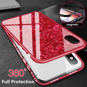 Marble Glossy Finish Luxury Magnetic Flip Adsorption Metal Case For iPhone