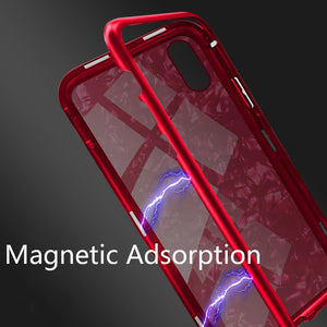 Marble Glossy Finish Luxury Magnetic Flip Adsorption Metal Case For iPhone