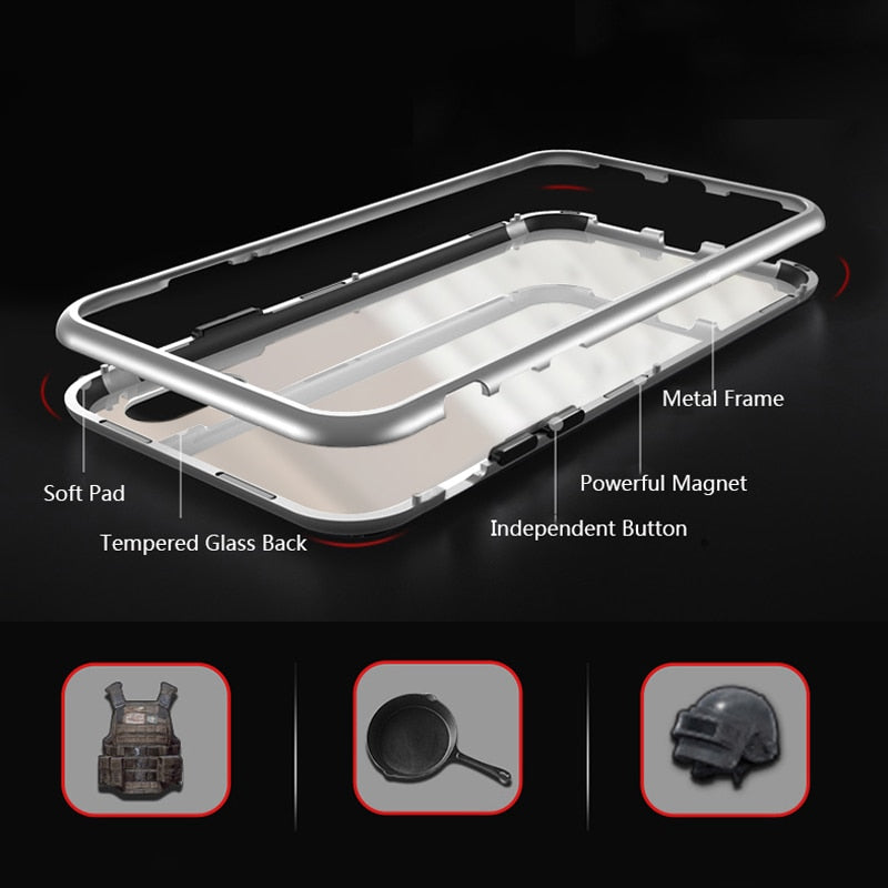 Marble Glossy Finish Luxury Magnetic Flip Adsorption Metal Case For iPhone