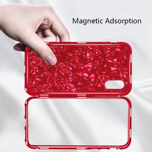 Marble Glossy Finish Luxury Magnetic Flip Adsorption Metal Case For iPhone