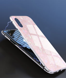 Marble Glossy Finish Luxury Magnetic Flip Adsorption Metal Case For iPhone