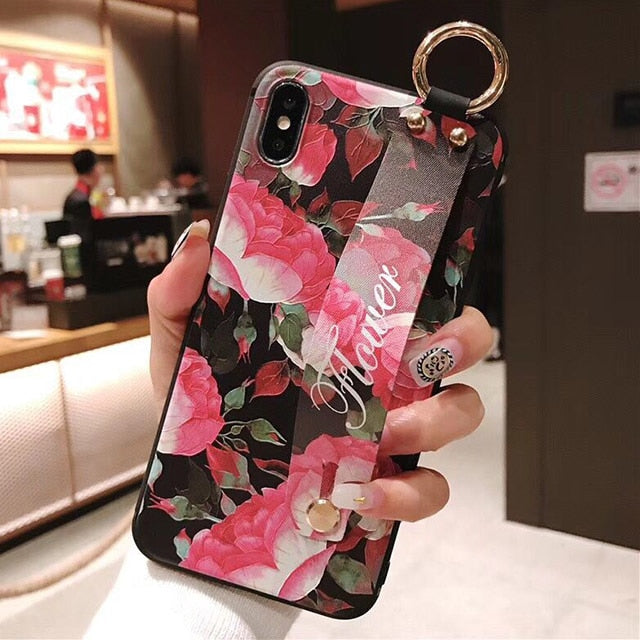 LACK Flowers with Hand Straps Case For iPhone 7 | 8 | Plus | X | XS Max | XR