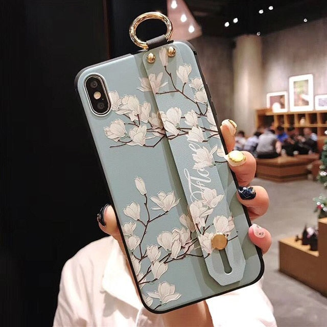 LACK Flowers with Hand Straps Case For iPhone 7 | 8 | Plus | X | XS Max | XR