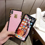 Lambskin Soft Leather Square Plaid Cases For iPhone 7 | 8 | Plus | X | XS Max | Xr | Samsung Galaxy S10 | Plus | E