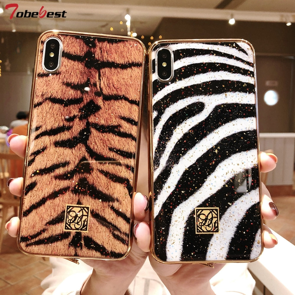 Animal Pattern Leopard Tiger Zebra Marble Flamingo Glitter Cases for iPhone 7 | 8 | Plus | X | XS Max | Xr