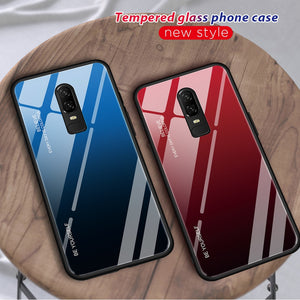 Gradient Glass Case with Silicone Hard Frame Back Cover for Oneplus 7 Pro, 7, 6, 6T