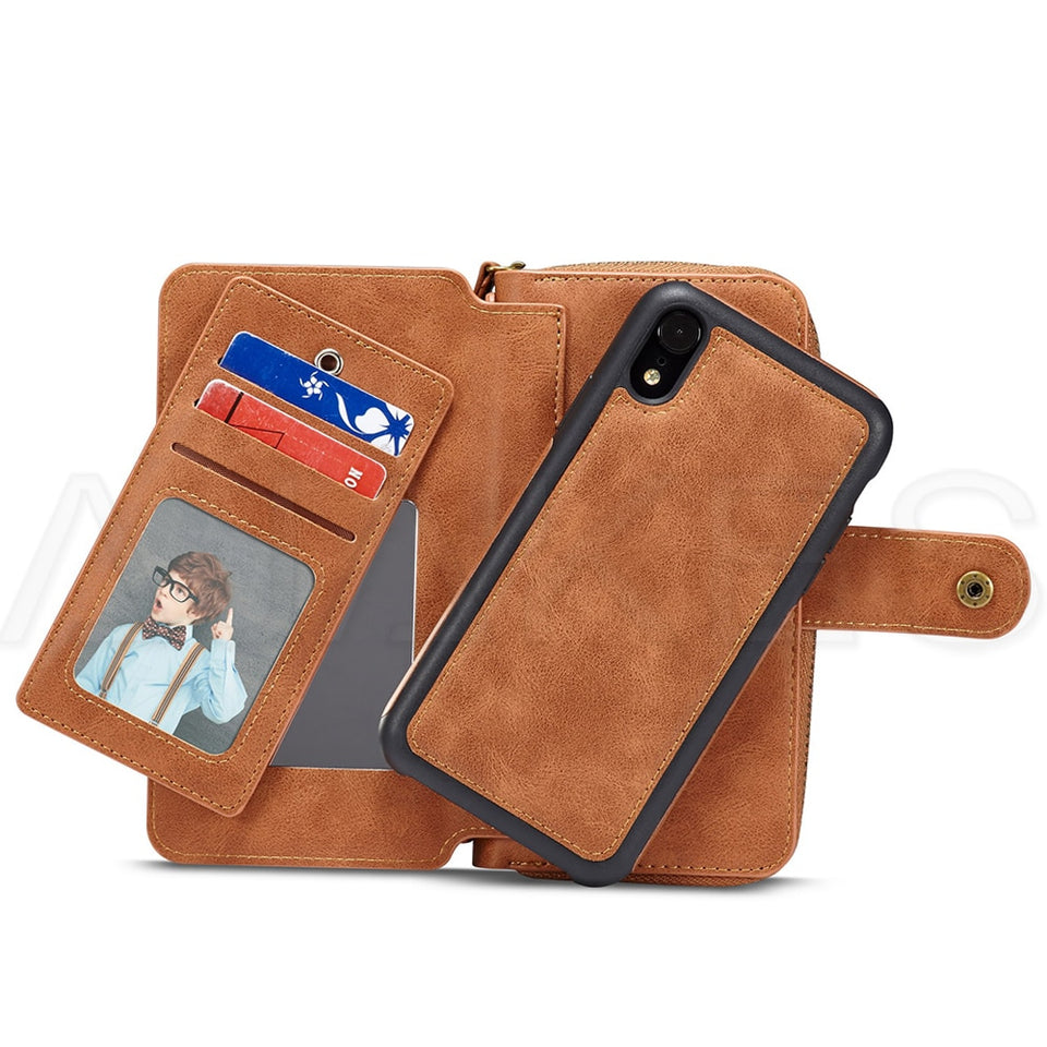 Magnetic Detachable Zipper Wallet Leather Case For iPhone XS Max | X | Xr | 7 | 8 Plus