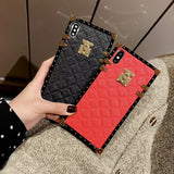 Lambskin Soft Leather Square Plaid Cases For iPhone 7 | 8 | Plus | X | XS Max | Xr | Samsung Galaxy S10 | Plus | E