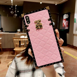 Lambskin Soft Leather Square Plaid Cases For iPhone 7 | 8 | Plus | X | XS Max | Xr | Samsung Galaxy S10 | Plus | E