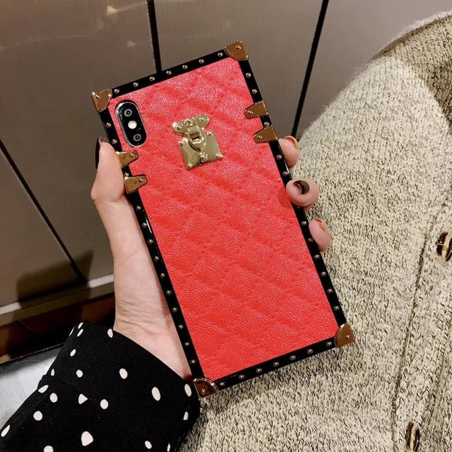 Lambskin Soft Leather Square Plaid Cases For iPhone 7 | 8 | Plus | X | XS Max | Xr | Samsung Galaxy S10 | Plus | E