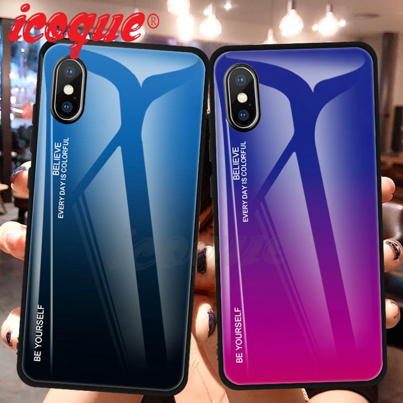 Luxury Glass Silicon Gradient Pattern Case for iPhone 7 | 8 | Plus | X | XS Max | XR