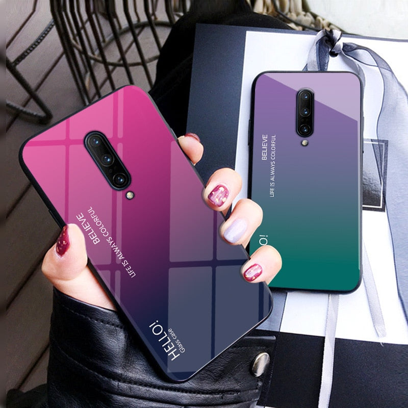 Luxury MUCHI Tempered Glass Gradient Soft Case Cover For ONEPLUS 7 Pro, 7