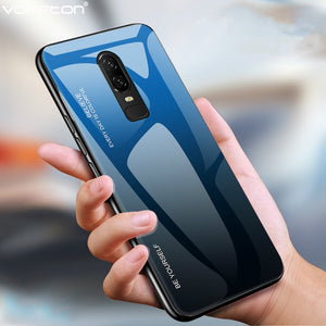 Gradient Glass Case with Silicone Hard Frame Back Cover for Oneplus 7 Pro, 7, 6, 6T