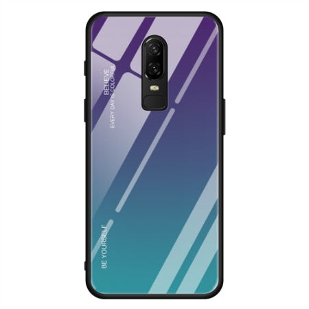 Gradient Glass Case with Silicone Hard Frame Back Cover for Oneplus 7 Pro, 7, 6, 6T