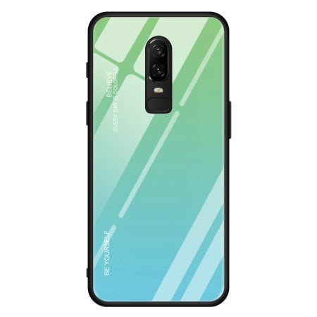 Gradient Glass Case with Silicone Hard Frame Back Cover for Oneplus 7 Pro, 7, 6, 6T