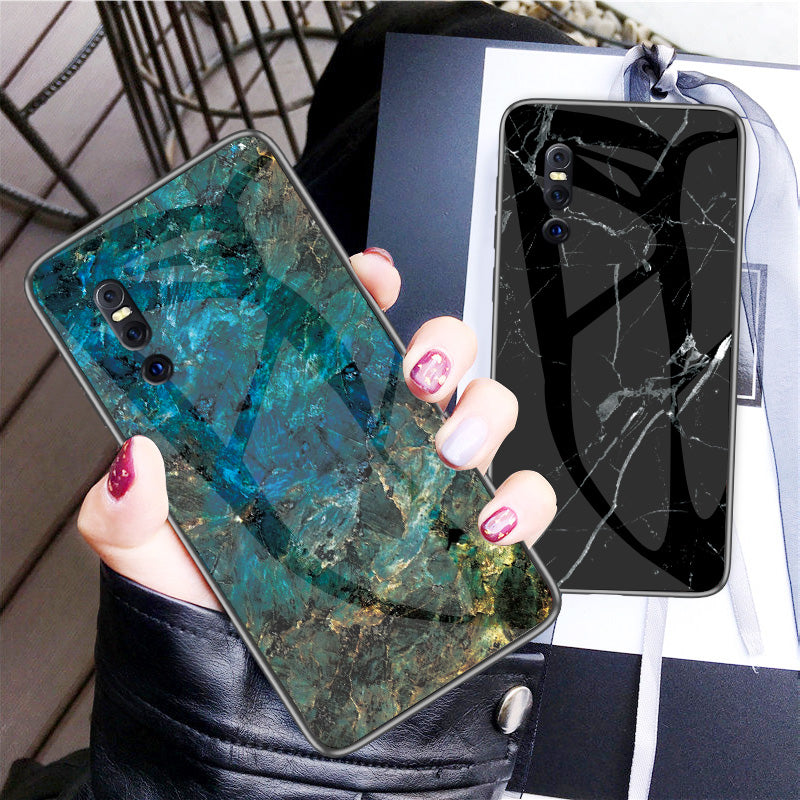 Luxury Marble Grain Hard Tempered Glass Back Case Cover for Vivo V15 & V15 Pro