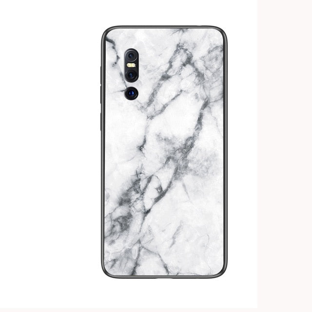 Luxury Marble Grain Hard Tempered Glass Back Case Cover for Vivo V15 & V15 Pro