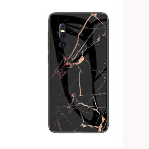 Luxury Marble Grain Hard Tempered Glass Back Case Cover for Vivo V15 & V15 Pro