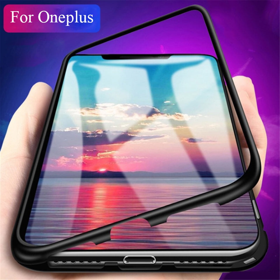 OnePlus 6, 6T, 7, 7Pro Metal Frame Magnetic Flip Glass Back Case & Cover