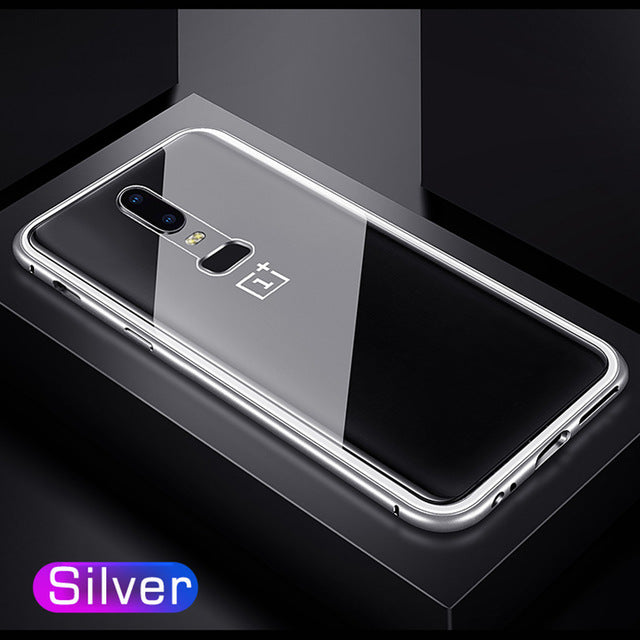 OnePlus 6, 6T, 7, 7Pro Metal Frame Magnetic Flip Glass Back Case & Cover