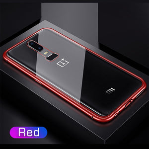 OnePlus 6, 6T, 7, 7Pro Metal Frame Magnetic Flip Glass Back Case & Cover