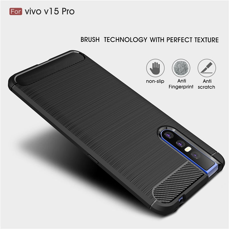 Premium Carbon Fibre Bumper Silicone Rubber Case Cover for Vivo V15 Pro