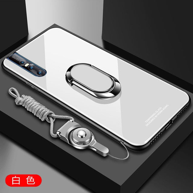 Magnetic Ring Holder Luxury Hard Tempered Glass Case Cover for Vivo V15 & V15 Pro